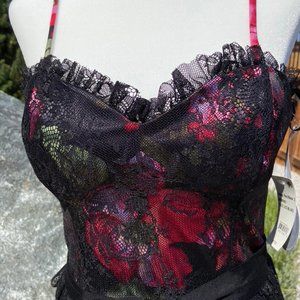 Black Lace Dress with Red Rose Design